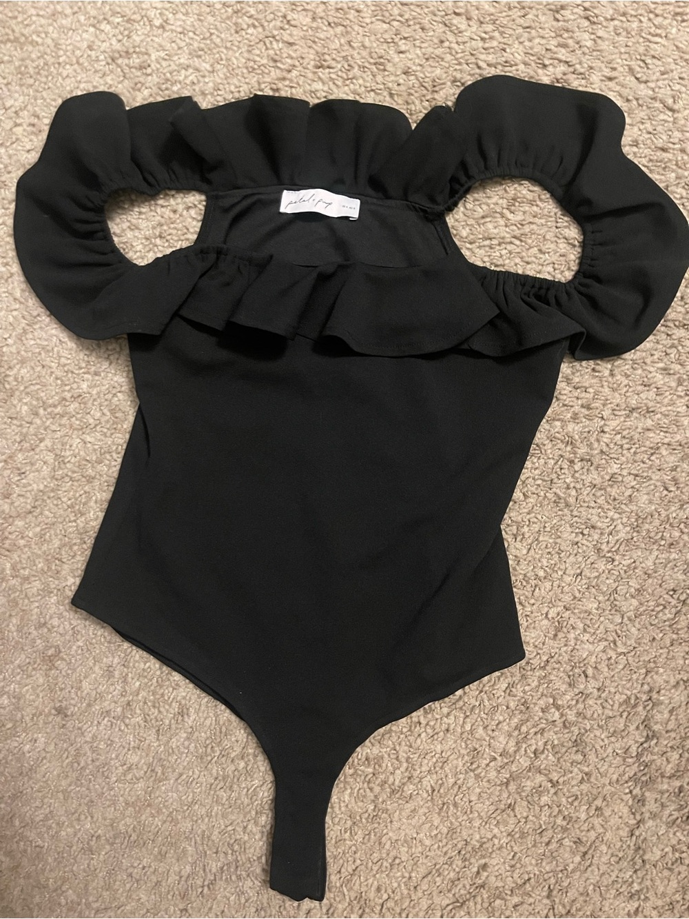 Black Ruffle Shoulder Women’s Bodysuit size 4